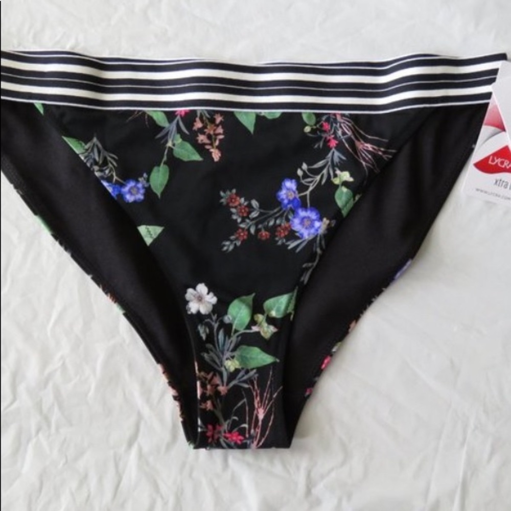 Athleta Gold Coast Floral Banded Bikini Bottom M Black